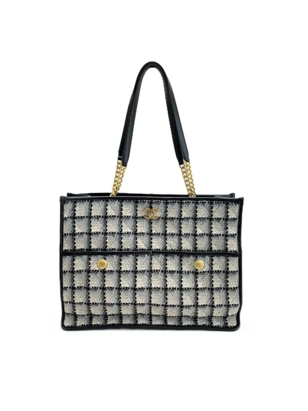 Chanel Tote Bag Tweed Model Black White